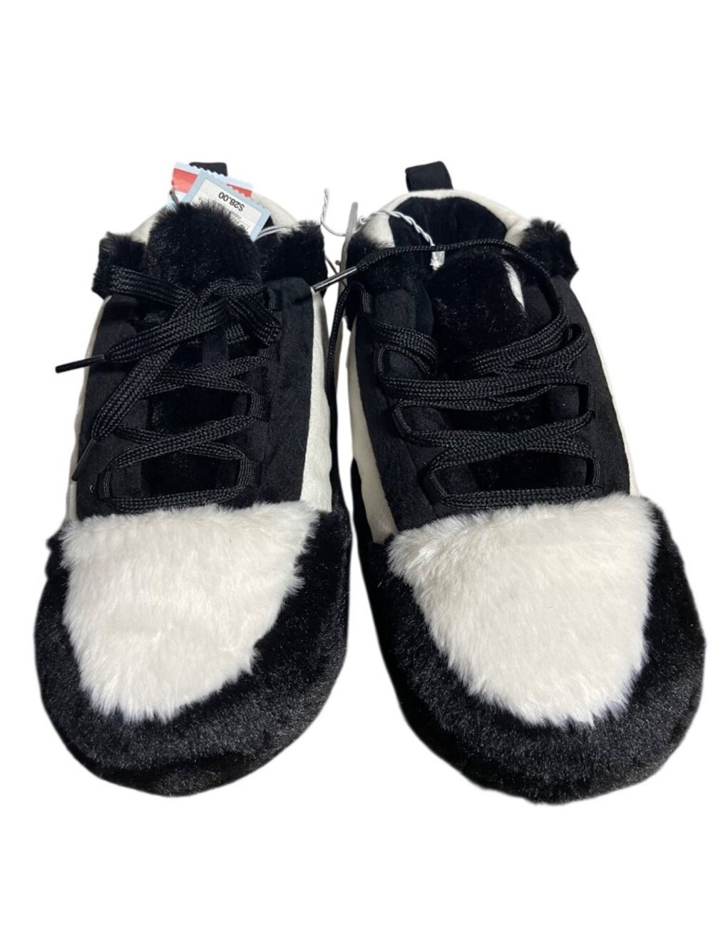 Cat & Jack Big Kids Journey Sneaker Slippers Size 4-5 Black White Plush Lace Up